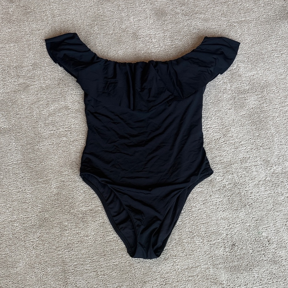 Trina Turk Black Off-Shoulder One Piece Swimsuit